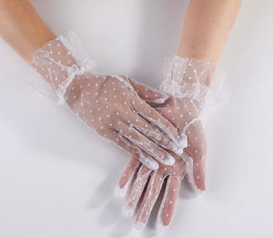 White lace polka dot gloves
