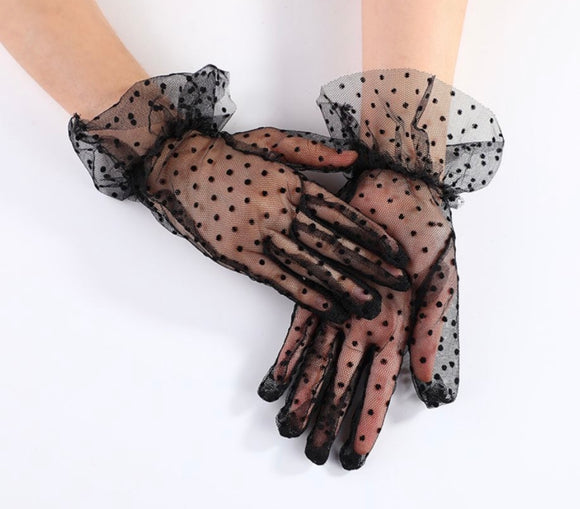 Black lace Polka dot gloves